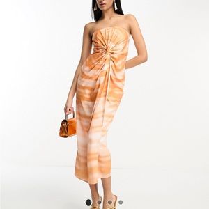 ASOS Satin Bandeau Twist Front MIDI Dress